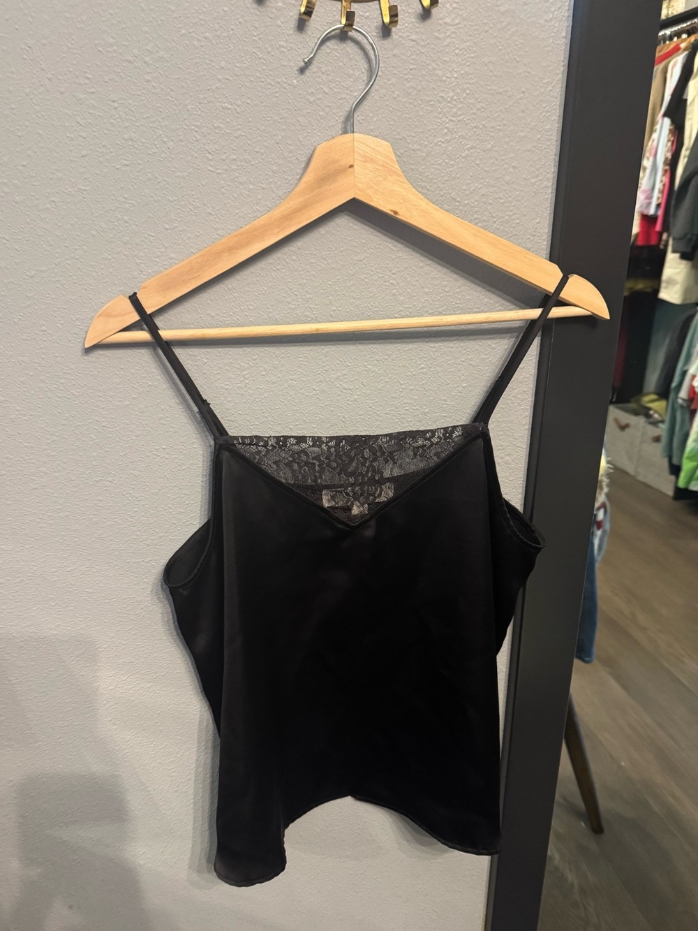 Black Satin Lace-Trim Cami Top - Women Intimates & Sleepwear 🖤 - Picture 3 of 9